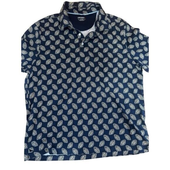 Untuckit all over print Polo Navy Blue Print XL Classic Old Money Retro Preppy - Picture 1 of 4